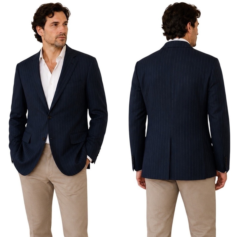 Burberry London Bond Street 44L Navy Pinstripe 100% Wool Blazer Sport Coat USA